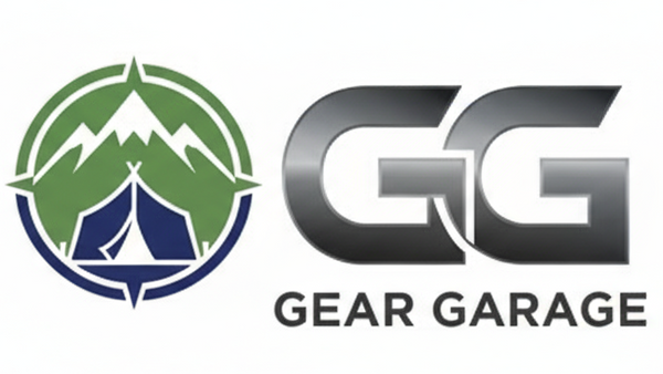  gear garage symbol for outdoor gear and sleek letters G and G